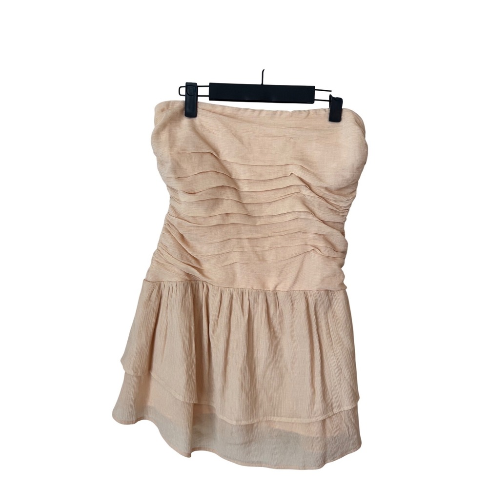 Le Lis Collection Peach Strapless Ruched Linen Blend Tiered Mini Dress Small